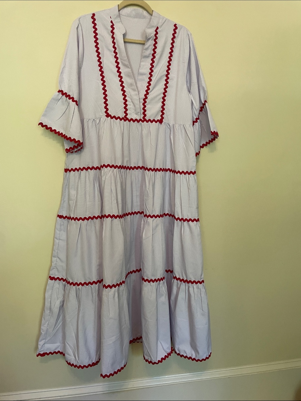 Amazon White Maxi Dress with Red Ric Rac Trim - Picture 5 of 9